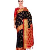 Black woven art silk saree with blouse