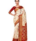 Beige Woven Art Silk Saree With Blouse