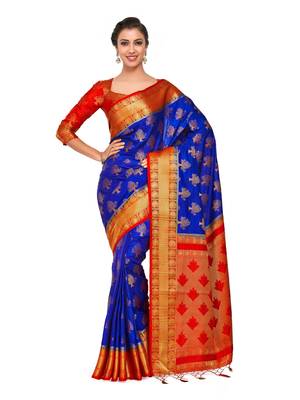 Blue woven art silk saree with blouse 1