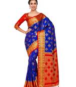 Blue woven art silk saree with blouse