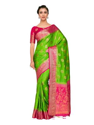 Green Woven Art Silk Saree With Blouse 1