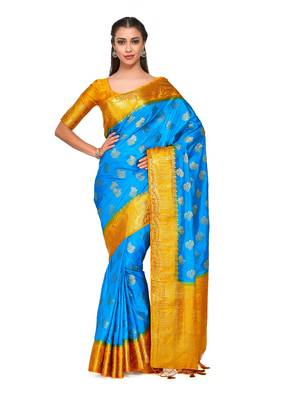 Turquoise Woven Art Silk Saree With Blouse 1
