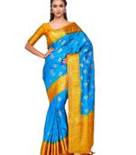 Turquoise Woven Art Silk Saree With Blouse