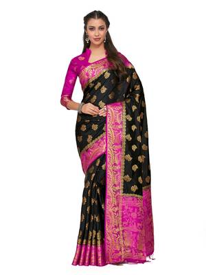 Black Woven Art Silk Saree With Blouse 1