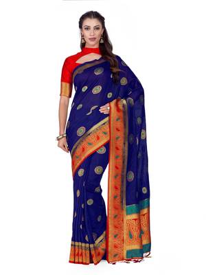 Blue Woven Art Silk Saree With Blouse 1