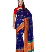 Blue Woven Art Silk Saree With Blouse
