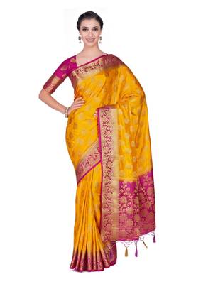 Gold woven art silk saree with blouse 1