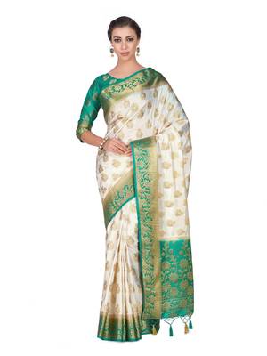 Beige Woven Art Silk Saree With Blouse 1
