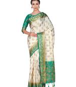 Beige Woven Art Silk Saree With Blouse
