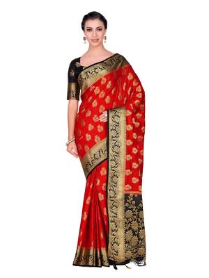 Red Woven Art Silk Saree With Blouse 1