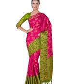 Pink woven art silk saree with blouse