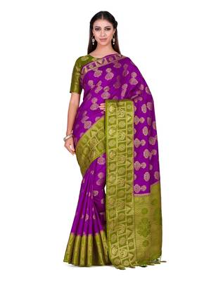 Purple Woven Art Silk Saree With Blouse 1