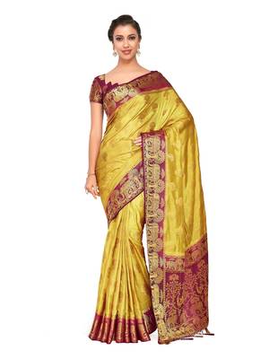Yellow Woven Art Silk Saree With Blouse 1