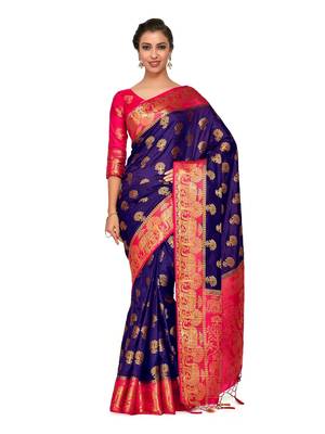 Blue Woven Art Silk Saree With Blouse 1