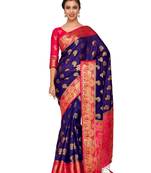 Blue Woven Art Silk Saree With Blouse