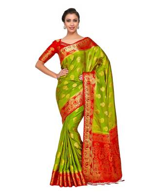 Green Woven Art Silk Saree With Blouse 1