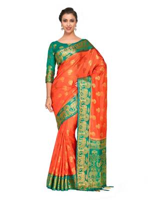 Orange Woven Art Silk Saree With Blouse 1