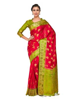 Red woven art silk saree with blouse 1