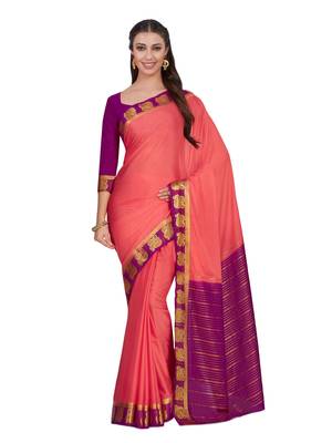 Orange woven crepe saree with blouse 1