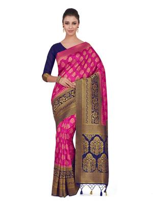 Pink Woven Art Silk Saree With Blouse 1