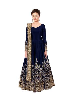 Blue embroidered pure taffeta anarakali with dupatta 1