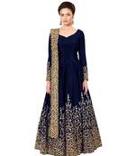 Blue embroidered pure taffeta anarakali with dupatta