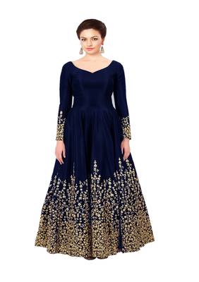 Blue embroidered pure taffeta anarakali with dupatta 2