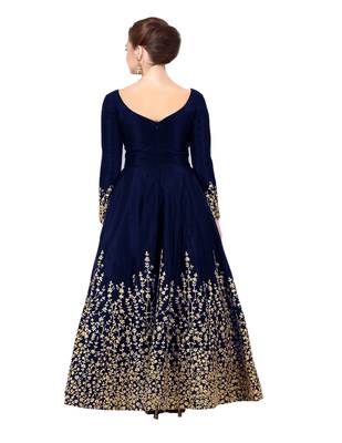 Blue embroidered pure taffeta anarakali with dupatta 3