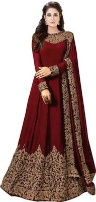 Maroon embroidered faux georgette salwar with dupatta 1