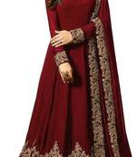 Maroon embroidered faux georgette salwar with dupatta