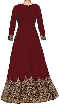 Maroon embroidered faux georgette salwar with dupatta 2