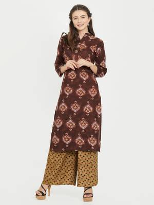 Brown printed viscose rayon kurti 1