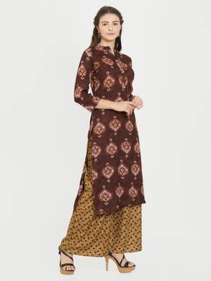 Brown printed viscose rayon kurti 3