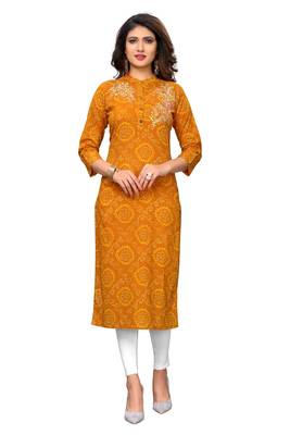Yellow embroidered cotton kurtis 1