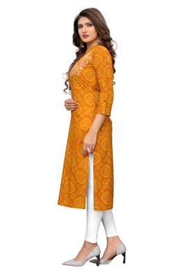Yellow embroidered cotton kurtis 3