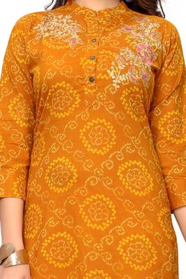 Yellow embroidered cotton kurtis 4