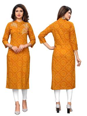Yellow embroidered cotton kurtis 5
