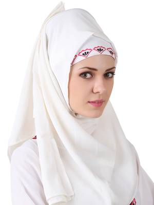 MyBatua Ezzah White Georgette And Crepe Hijab 1