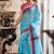 Sky Blue Linen Saree With Red Border
