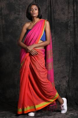 Bi Color Pure Cotton Saree With Woven Pallu 1