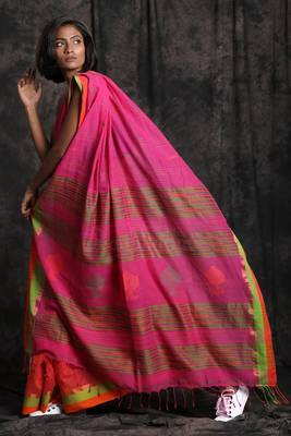 Bi Color Pure Cotton Saree With Woven Pallu 2