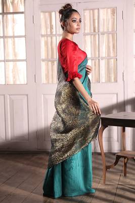 Blue Cotton Silk Saree With Lurex 2