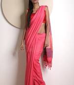 Punch Pink Cotton Saree With Texture