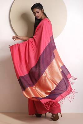 Punch Pink Cotton Saree With Texture 2