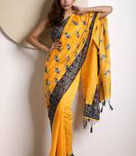 Yellow Varanasi Cotton Saree With Embroidery