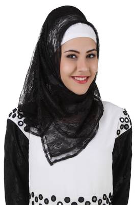 MyBatua Taybah Fancy Black Flower Net Hijab 1