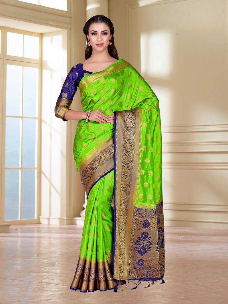 Green woven art silk saree with blouse
