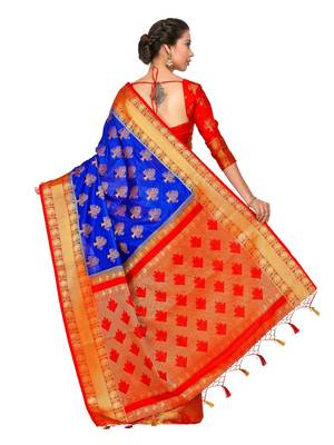 Blue woven art silk saree with blouse 5