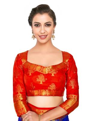 Blue woven art silk saree with blouse 6