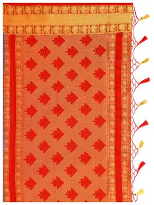 Blue woven art silk saree with blouse 8